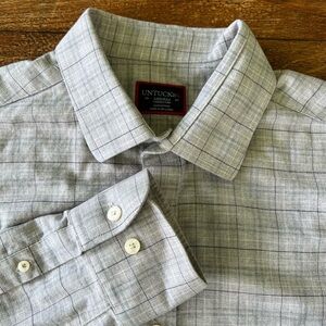 UNTUCKIT Wrinkle-Free Weil Shirt Cotton Gray Plaid Long Sleeve Button Up Medium